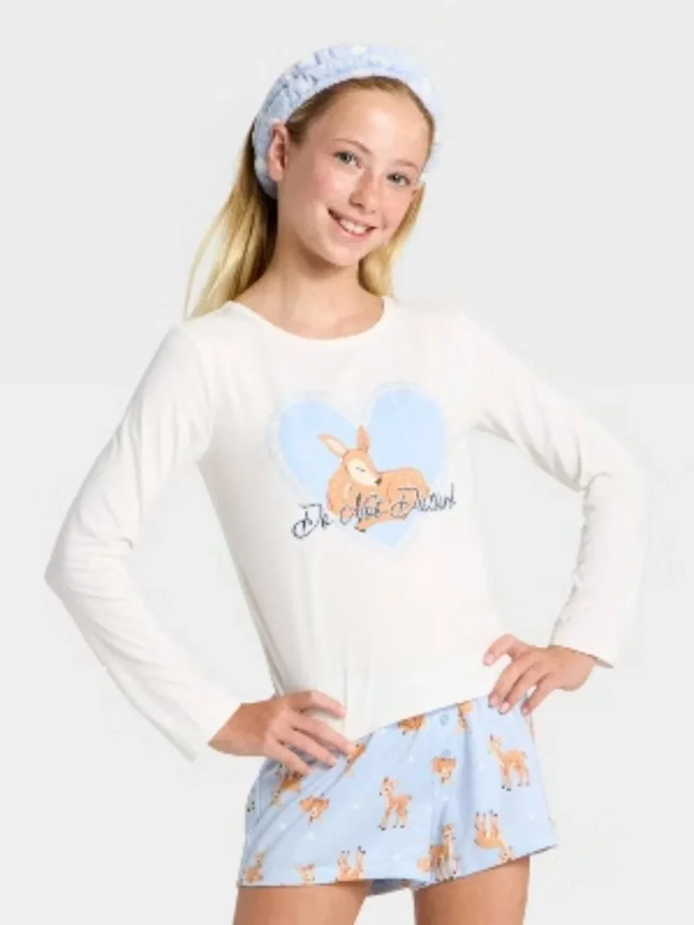 Girls' 2pc Long Sleeve Pajama Set with Spa Headband - Art Class Cream